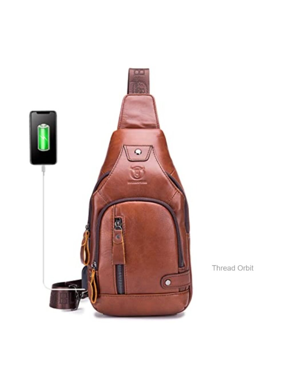 Genuine Leather Men's Sling Bag Crossbody Chest Bag USB Port Travel